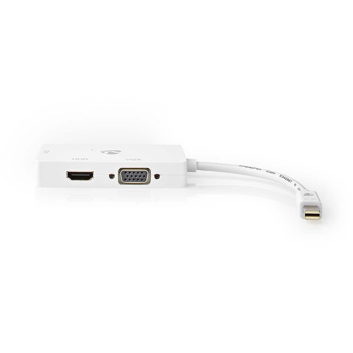 Nedis CCGB37466WT02 | DisplayPort Adapter | Mini DisplayPort Male | DVI-D 24+1-Pin Female / HDMI™ Output / VGA Female | 4K@60Hz | Nickel Plated | Switchable | 0.20 m | Round | ABS | ABS | White | Box