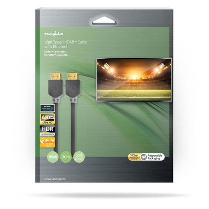 Nedis High Speed HDMI™ Cable with Ethernet | HDMI™ Connector | HDMI™ Connector | 4K@30Hz | ARC | 10.2 Gbps | 20.0 m | Round | PVC | Anthracite | Window Box
