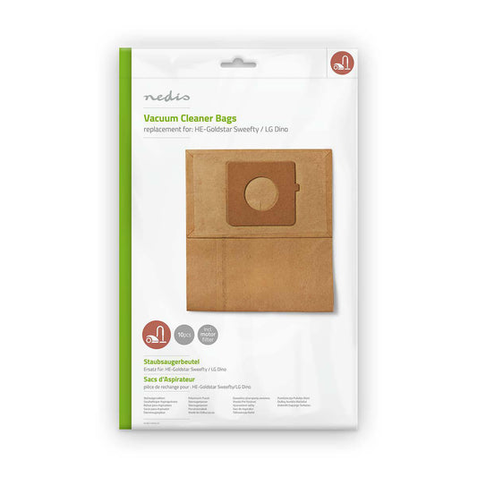 Nedis DUBG110HOL10 | Vacuum Cleaner Bag | 10 pcs | Paper | Most sold for: HE-Goldstar Sweefty / LG Dino | Brown
