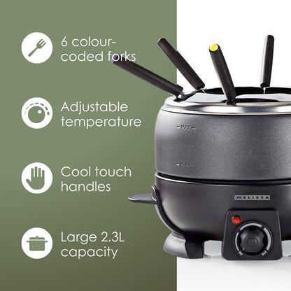 MELISSA Fondue Set | 6 Persons | 2.3 l | Adjustable temperature control | 800 W | Cool touch handles | Anti-slip feet | Overheating protection