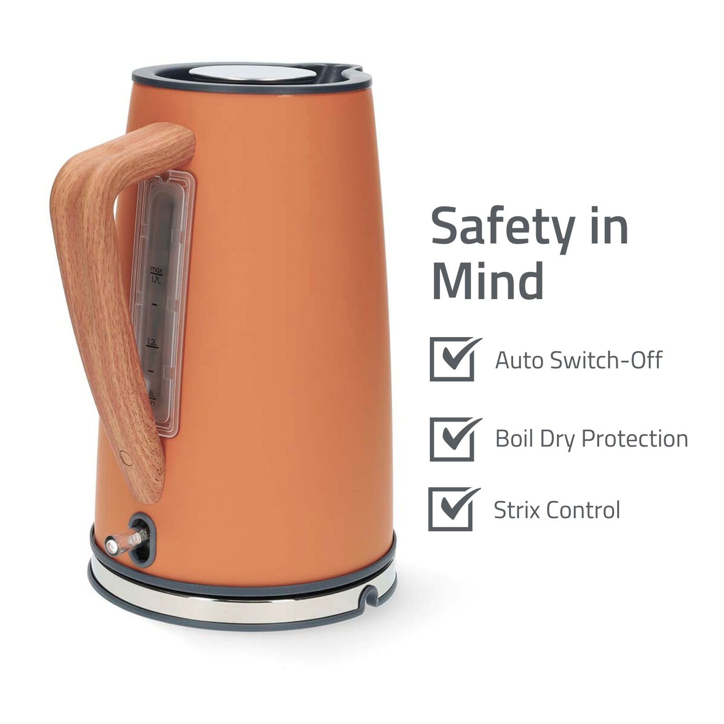 Nedis Electric Kettle | 1.7 l | Soft-Touch | Orange | Rotatable 360 degrees | Concealed heating element | Strix® controller | Boil-dry protection