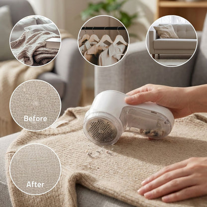 Nedis Fabric Shaver and Rechargeable Lint Remover, Electric Debobbler for Clothes and Furniture, USB-C Charging with 2 Speed Settings - White & Gold