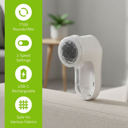 Nedis Fabric Shaver and Rechargeable Lint Remover, Electric Debobbler for Clothes and Furniture, USB-C Charging with 2 Speed Settings - White & Gold