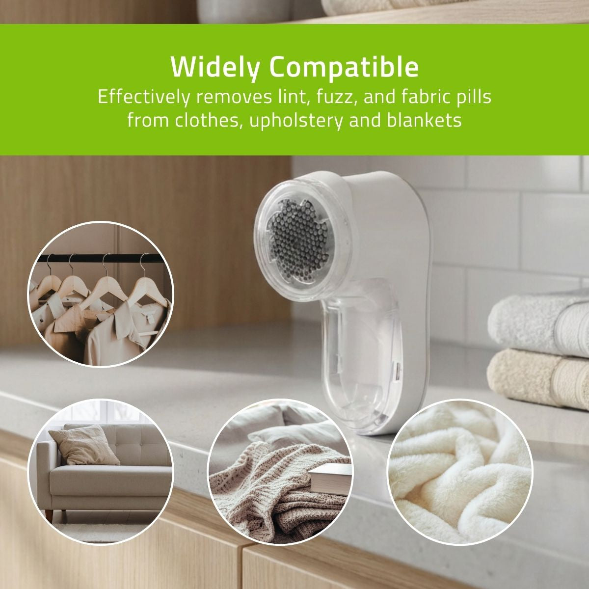 Nedis Fabric Shaver and Rechargeable Lint Remover, Electric Debobbler for Clothes and Furniture, USB-C Charging with 2 Speed Settings - White & Gold