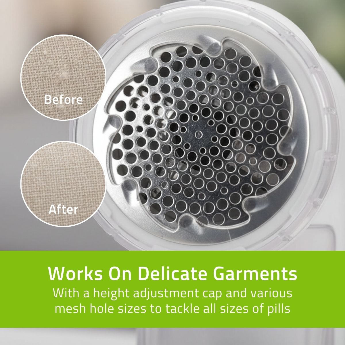 Nedis Fabric Shaver and Rechargeable Lint Remover, Electric Debobbler for Clothes and Furniture, USB-C Charging with 2 Speed Settings - White & Gold