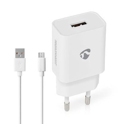 Nedis Wall Charger | 12 W | Quick charge feature | 2.4 A | Number of outputs: 1 | USB-A | Micro USB (Loose) Cable | 1.00 m | Single Voltage Output | White