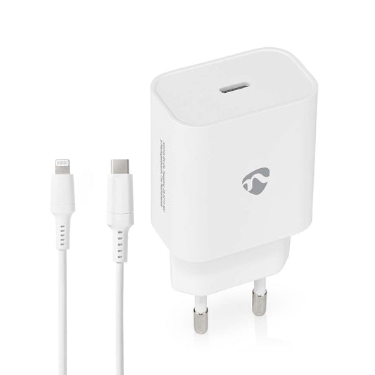 Nedis Wall Charger | 20 W | Quick charge feature | 1.67 / 2.22 / 3.0 A | Number of outputs: 1 | USB-C™ | Lightning 8-Pin (Loose) Cable | 1.00 m | Automatic Voltage Selection | White