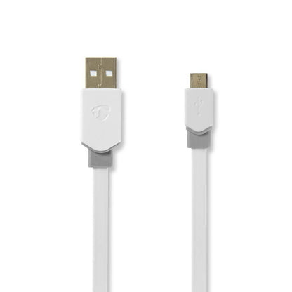 Nedis CCBP60500WT10 | USB Cable | USB 2.0 | USB-A Male | USB Micro-B Male | 480 Mbps | Gold Plated | 1.00 m | Flat | PVC | White | Polybag