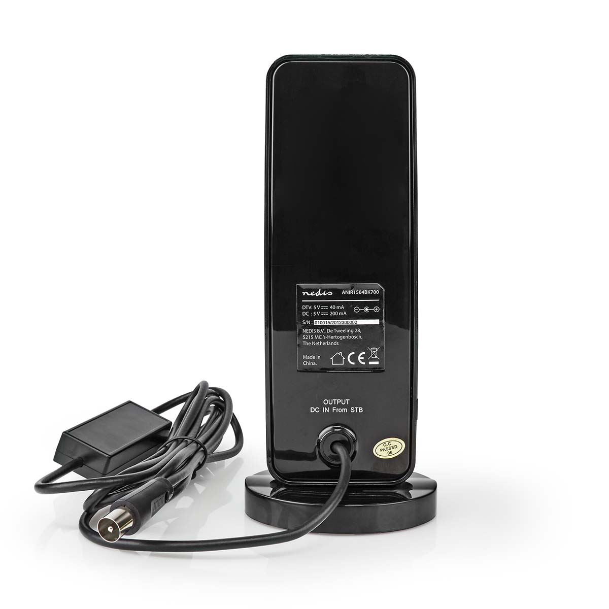 Nedis Indoor HDTV Antenna | Active | FM / UHF / VHF | Reception range: 0-15 km | LTE700 | Gain: 28 dB | ABS | Black