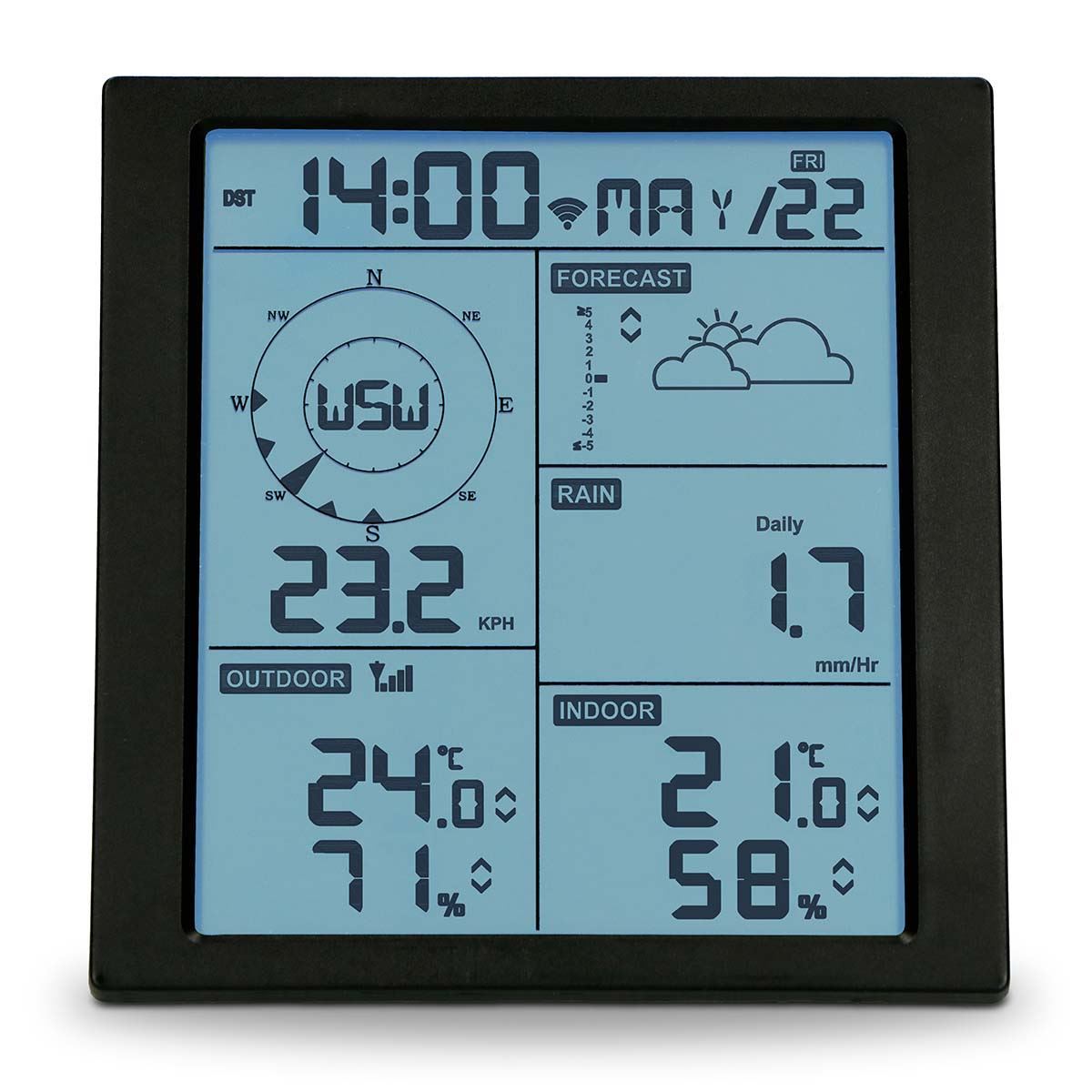 Alecto WS5200 | 6-in-1 Wi-Fi Weather Station | Indoor and Outdoor Temperature, Forecast, Wind, Pressure, Humidity, Rain & More | Outside Wireless sensor | Application | Black
