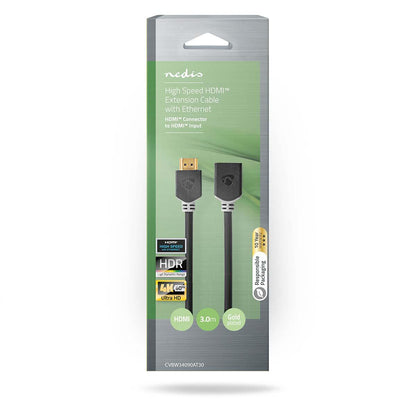 Nedis High Speed HDMI™ Cable with Ethernet | HDMI™ Connector | HDMI™ Output | 4K@60Hz | ARC | 18 Gbps | 3.00 m | Round | PVC | Anthracite | Box
