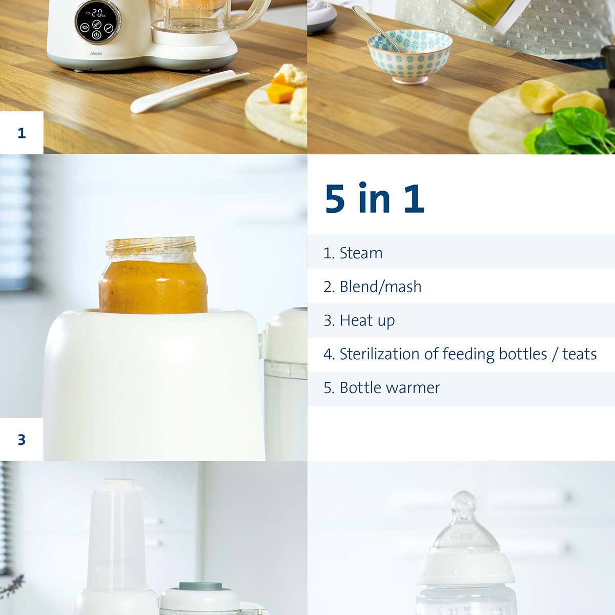 Alecto BFP-66 | 5-in-1 Healthy Baby Food Belnder Maker | White