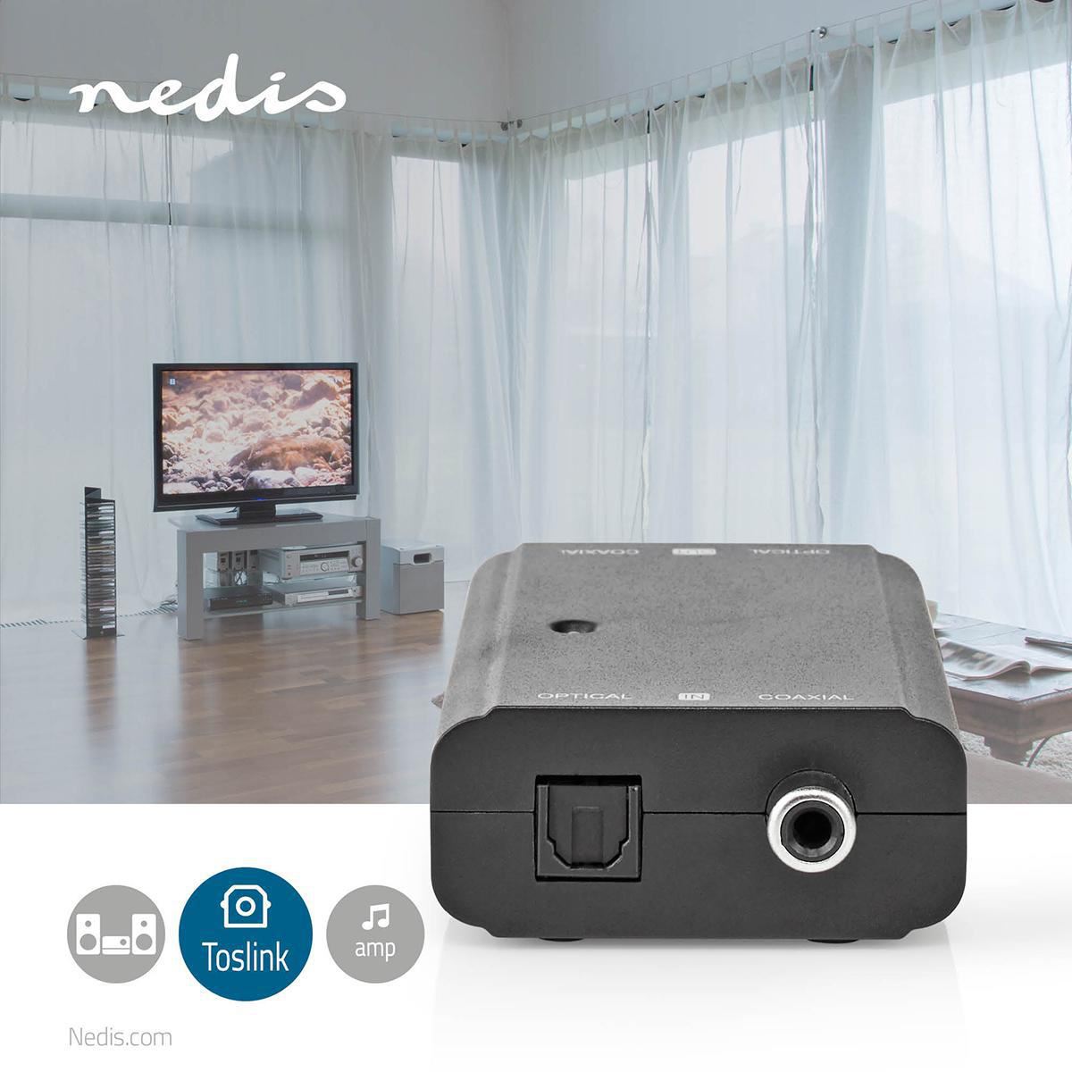Nedis Digital Audio Converter | 2-way | Connection input: 1x S/PDIF (RCA) Female / 1x TosLink Female | Connection output: 1x S/PDIF (RCA) Female / 1x TosLink Female | ARC | Manual | Black