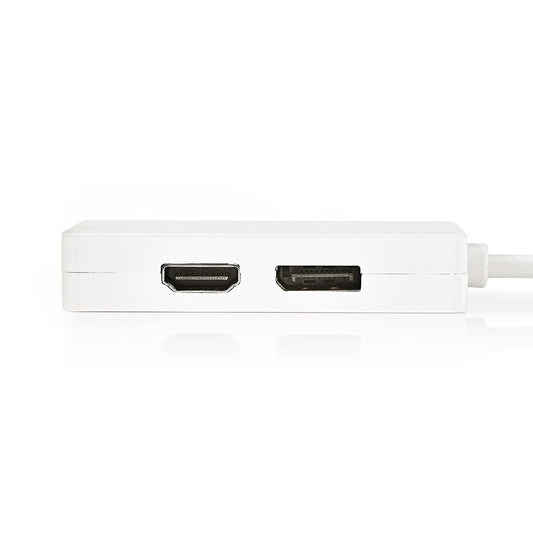 Nedis Mini DisplayPort Cable | DisplayPort 1.2 | Mini DisplayPort Male | DisplayPort Female / DVI-D 24+1-Pin Female / HDMI™ Input | 21.6 Gbps | Nickel Plated | 0.20 m | Round | PVC | White | Polybag
