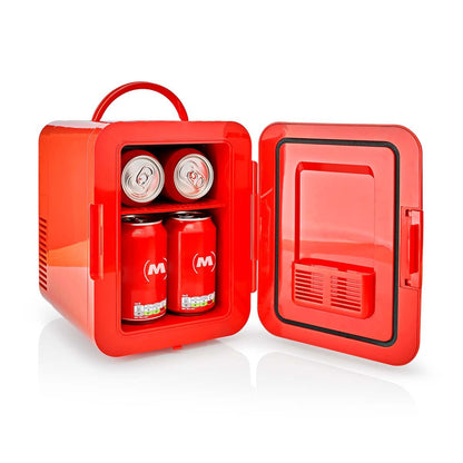 MELISSA Portable Mini Fridge | Mains or 12v Aux | 6 cans / 4 l capacity | 100-240 V / 12 V  Vehicle| Heating / Cooling function | Carrying handle | Red