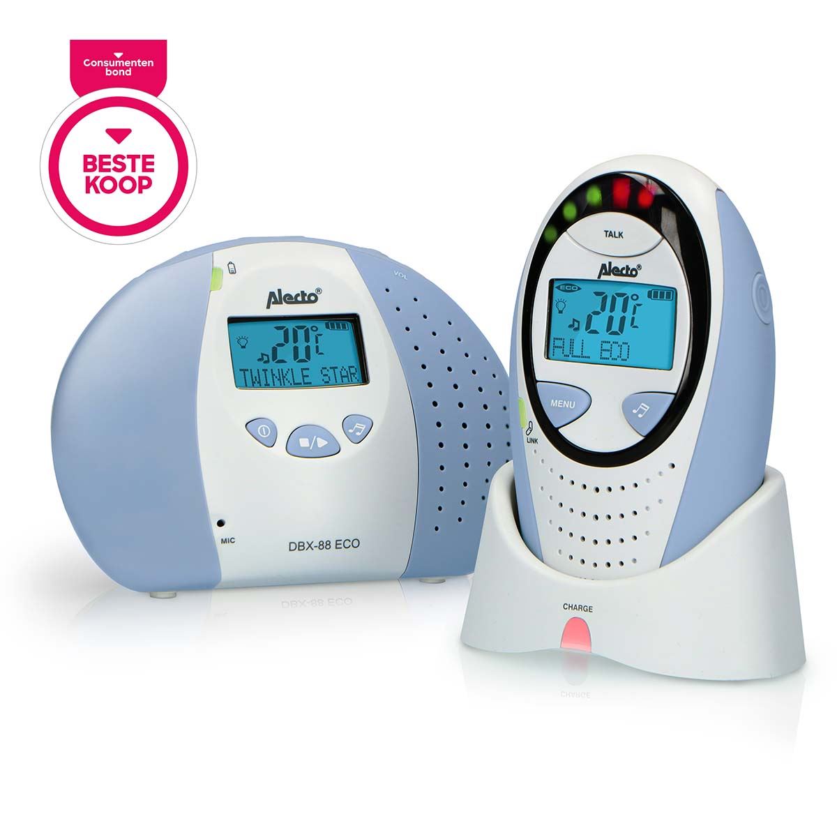 Alecto DBX-88 ECO | Baby Monitor | Full Eco DECT |Digital Display | Wireless Receiver | White/Blue