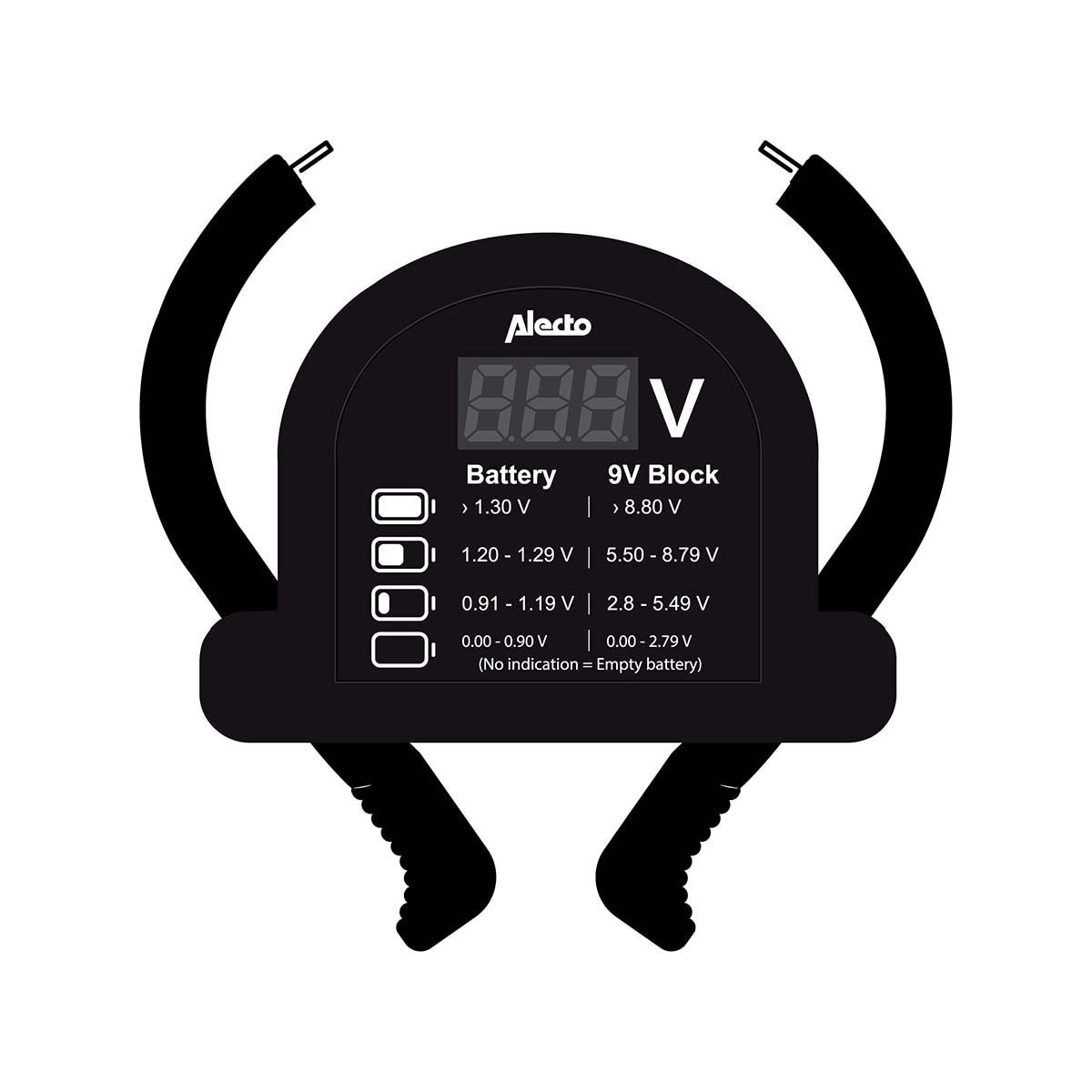 Alecto Digital LCD Battery tester for AA AAA C D 9V (PP3) & Button Cell Batteries | Black