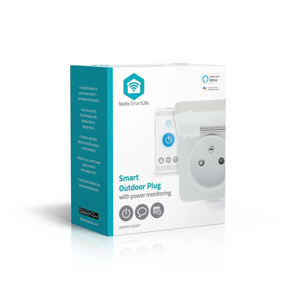 Nedis SmartLife Smart Plug | Wi-Fi | IP44 | Power meter | 3680 W | Schuko Type E (CEE 7/6) | -25 - 55 °C | Android™ / IOS | Grey / White | 1 pcs