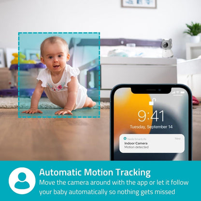 Nedis SmartLife Indoor Camera | Wi-Fi | Full HD 1080p | Pan tilt | Cloud Storage (optional) / microSD (not included) | With motion sensor | Night vision | Grey / White