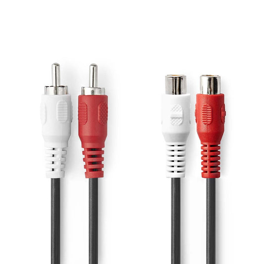 Nedis Stereo Audio Cable | 2x RCA Male | 2x RCA Female | Nickel Plated | 2.00 m | Round | Black | Label