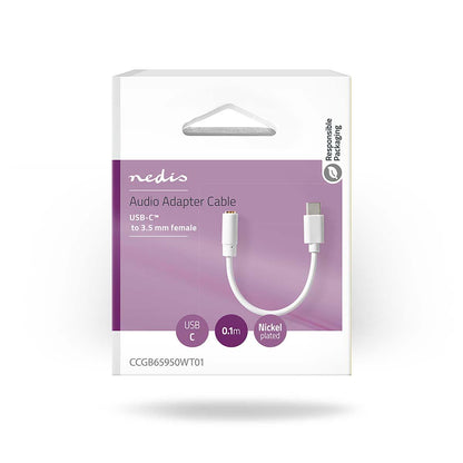 Nedis USB-C™ Adapter | USB 2.0 | USB-C™ Male | 3.5 mm Female | 0.10 m | Round | Nickel Plated | PVC | White | Box