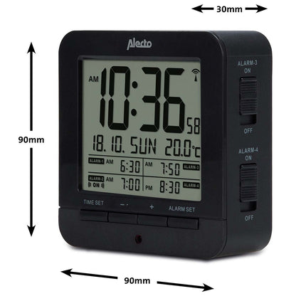Alecto LCD Alarm Clock | Snooze | 4 Alarm Settings | with Indoor Thermometer | Black