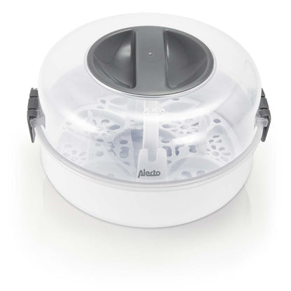 Alecto Microwave Steam Steriliser for Baby Bottles, Soothers, Breast Pumps and Feeding Accessories | White / Transparent
