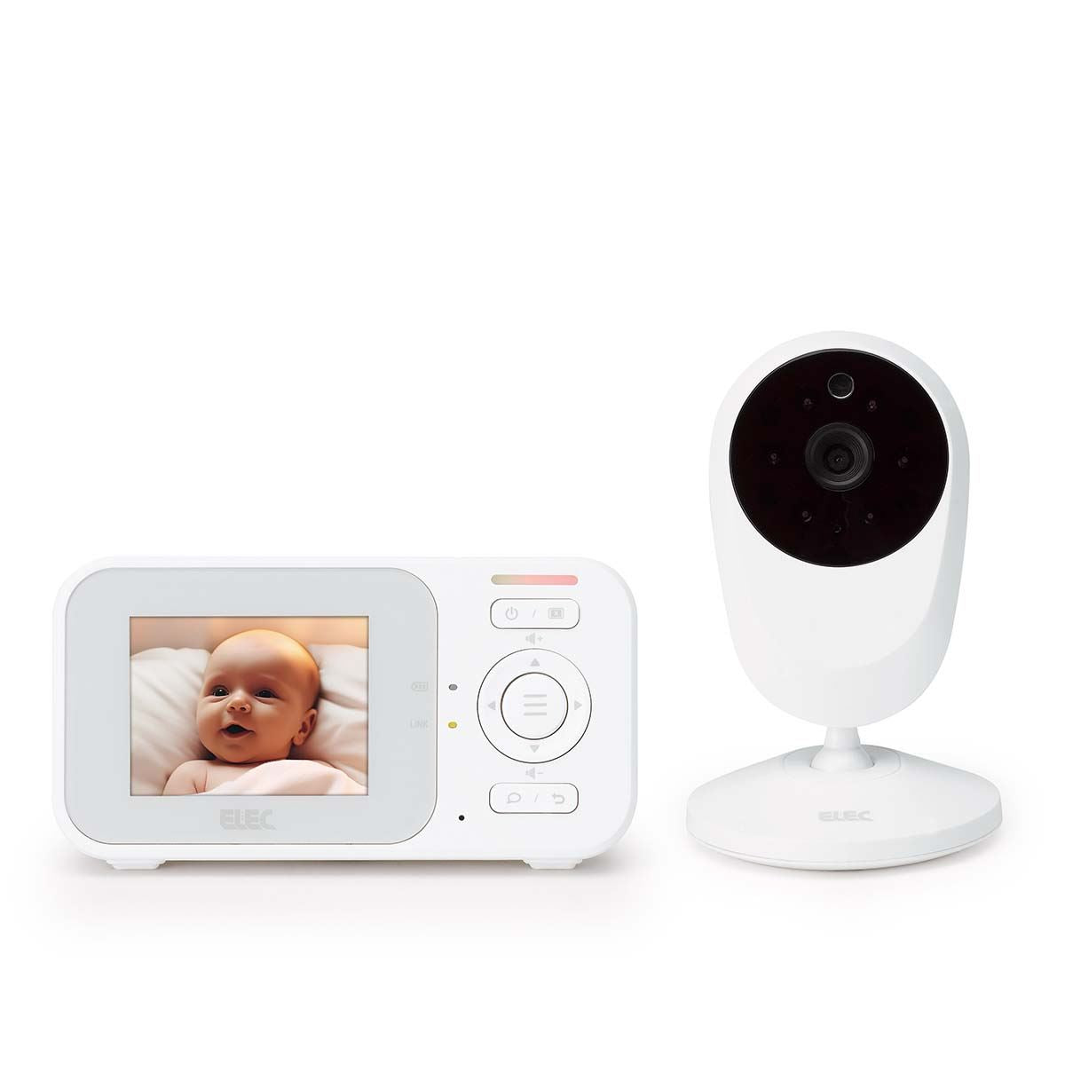 ELEC EVM24 | Baby monitor with camera with 2.4-inch colour display, night vision and talkback function - White