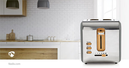 Nedis Toaster | Soft Touch Series | 2 Bread Slices | 2 Slots | Browning levels: 6 | Defrost feature | Grey