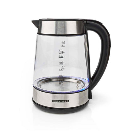 MELISSA Digital Electric Kettle | 1.7 l | 2200 W | Glass | 50/70/80/90/100 °C Presets | 360° pirouette base | Concealed heating element | Strix® controller | Keep-warm function | Boil-dry protection