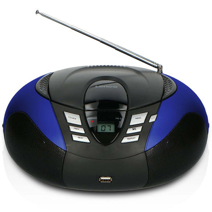 Lenco SCD-37 USB Blue Portable FM Radio CD and USB player Blue