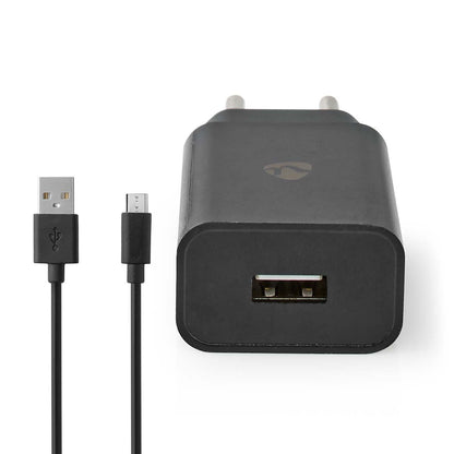 Nedis Wall Charger | 5 W | 1.0 A | Number of outputs: 1 | USB-A | Micro USB (Loose) Cable | 1.00 m | Single Voltage Output | Black