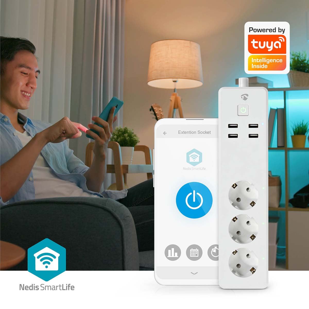 Nedis SmartLife Power Strip | Wi-Fi | 3x Plug with earth contact (CEE 7/3) / 4x USB | 16 A | 3680 W | 1.80 m | -10 - 40 °C | Android™ / IOS | White