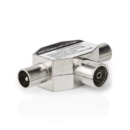 Nedis Satellite & Antenna Adapter | 2x Coax Male | IEC (Coax) Female | Nickel Plated | 75 Ohm | T-Splitter | Metal | White | 1 pcs | Box