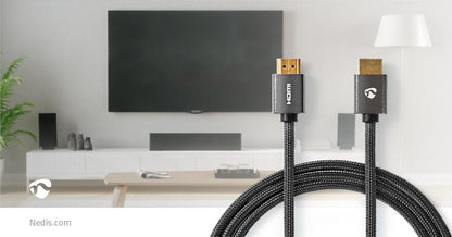 Nedis High Speed HDMI™ Cable with Ethernet | HDMI™ Connector | HDMI™ Connector | 4K@60Hz | ARC | 18 Gbps | 1.00 m | Round | Cotton | Grey / Gun Metal Grey | Cover Window Box