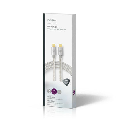 Nedis USB Cable | USB 3.2 Gen 1 | USB-C™ Male | USB-C™ Male | 60 W | 4K@60Hz | 5 Gbps | Gold Plated | 1.00 m | Round | Braided / Nylon | Aluminium | Cover Window Box