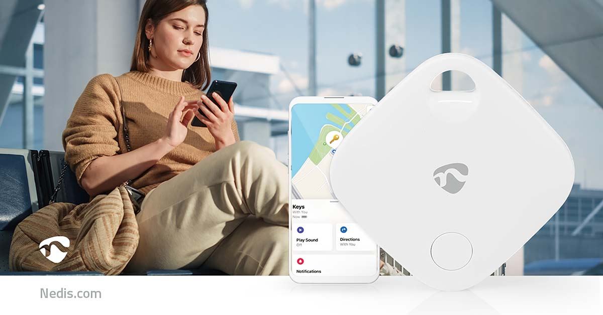 Nedis Key Finder | Compatible with: Apple Find My App | Battery Powered | 1x CR2032 | Batteries included | Bluetooth® version: 5.1 | Battery life up to: 1 year | White | 1 pcs