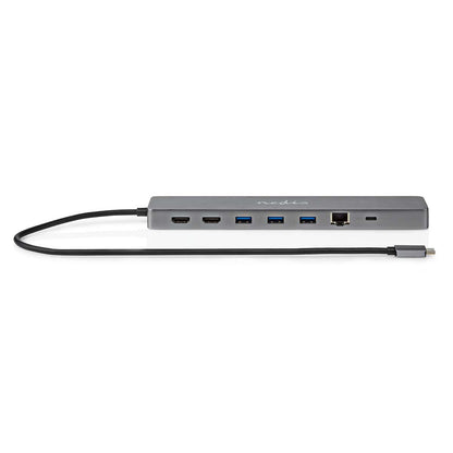 Nedis USB Multi-Port Adapter | USB 3.2 Gen 1 | USB-C™ Male | Micro SD / RJ45 Female / SD / 2x HDMI™ / 2x USB-C™ / 3x USB-A Female | 0.40 m | Round | Gold Plated | TPE | Anthracite | Box