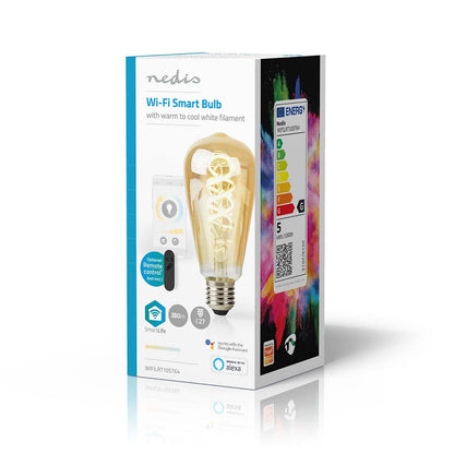 Nedis SmartLife LED Filament Bulb | Wi-Fi | E27 | 360 lm | 4.9 W | Warm to Cool White | 1800 - 6500 K | Glass | Android™ / IOS | ST64 | 1 pcs