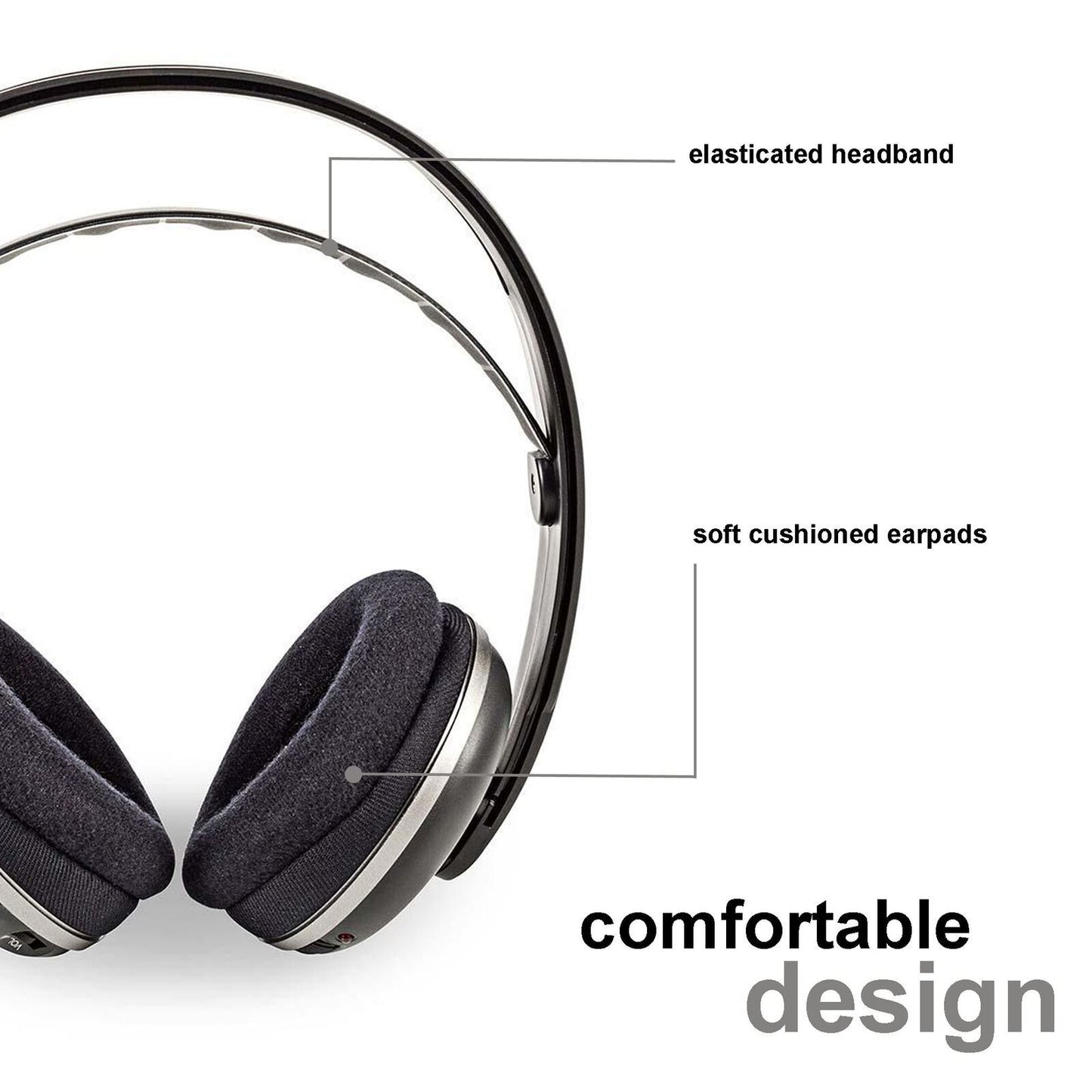 Nedis Wireless TV Headphones | RF | Over-Ear | Maximum battery play time: 11 hrs | 100 m | Digital Audio | Charging dock | Black / Silver