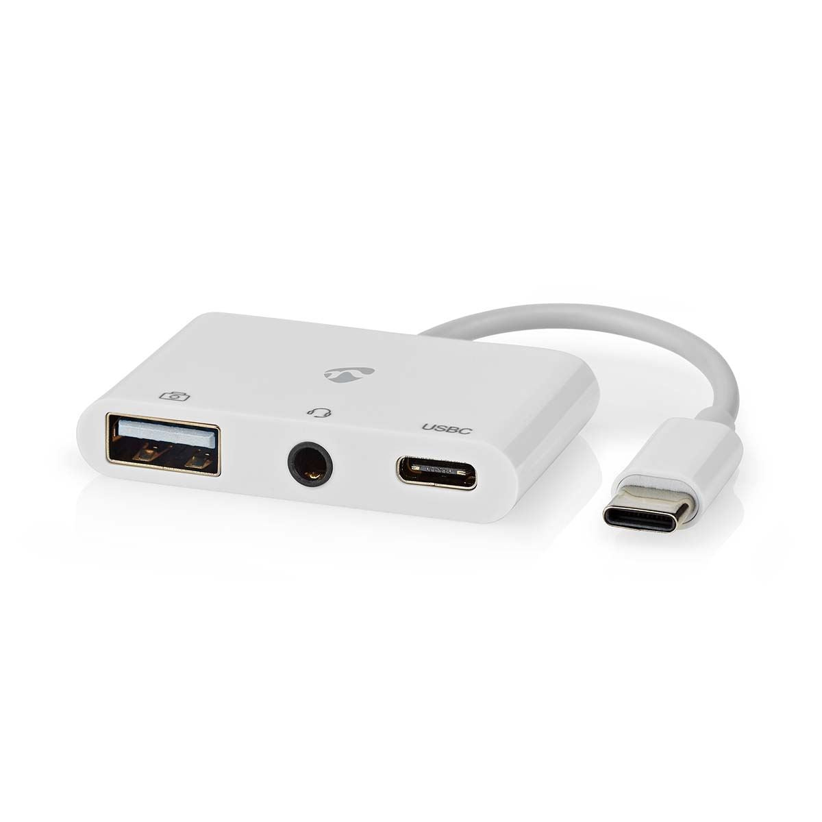 Nedis USB Multi-Port Adapter | USB 2.0 | USB-C™ Male | USB-A Female / USB-C™ Female / 3.5 mm Female | 480 Mbps | 0.10 m | Round | Nickel Plated | PVC | White | Box