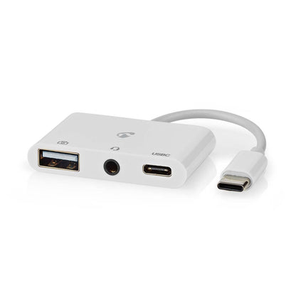 Nedis USB Multi-Port Adapter | USB 2.0 | USB-C™ Male | USB-A Female / USB-C™ Female / 3.5 mm Female | 480 Mbps | 0.10 m | Round | Nickel Plated | PVC | White | Box