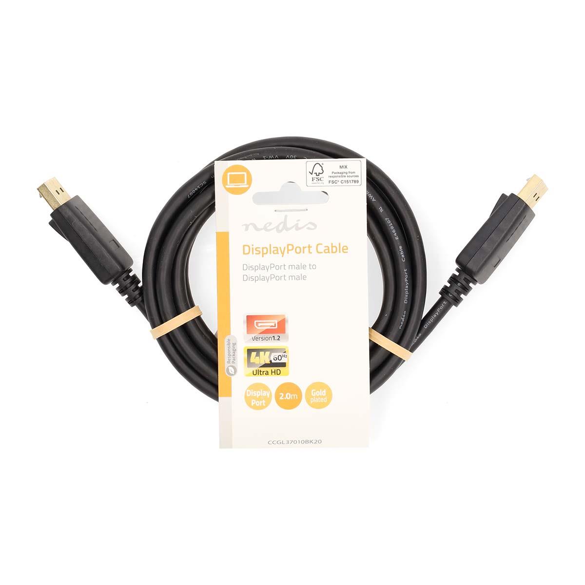 Nedis DisplayPort Cable | DisplayPort Male | DisplayPort Male | 4K@60Hz | Nickel Plated | 2.00 m | Round | PVC | Black | Label
