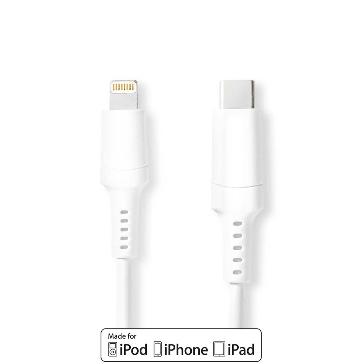 Nedis Lightning Cable | USB 2.0 | Apple Lightning 8-Pin | USB-C™ Male | 480 Mbps | Nickel Plated | 2.00 m | Round | PVC | White | Box | 17.081.184