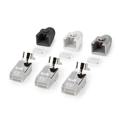 Nedis RJ45 Connector | RJ45 Pass Through | Solid/Stranded FTP CAT7 | Straight | Gold Plated | 10 pcs | PVC | Black / Grey / White | Box