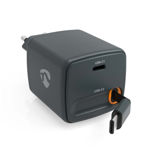 Nedis WCHARC65WBK | Wall Charger | With Retractable Cable | 65 W | GaN | PD3.0 30W | 3.0 / 3.25 A | Number of outputs: 1 | USB-C™ | USB-C™ Retractable Cable | 0.75 m | Automatic Voltage Selection | Black