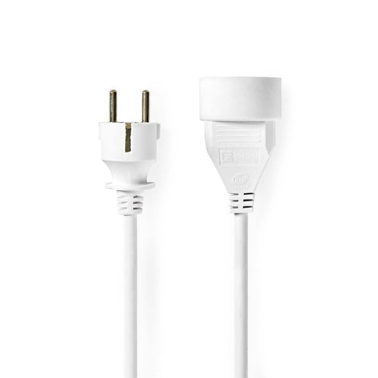Nedis Power Extension Cable | Plug with earth contact male | Plug with earth contact female | Straight | Straight | Nickel Plated | 10.0 m | Round | White | Shrink Pack