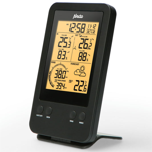 Alecto Weather Station | Indoor and Outdoor Temperature, Forcast, Wind, Humidity & More | Outside Wireless sensor | Black