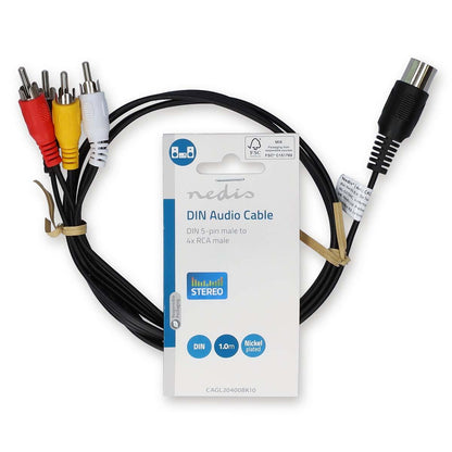 Nedis DIN Audio Cable | DIN 5-Pin Male | 4x RCA Male | Nickel Plated | 1.00 m | Round | PVC | Black | Label