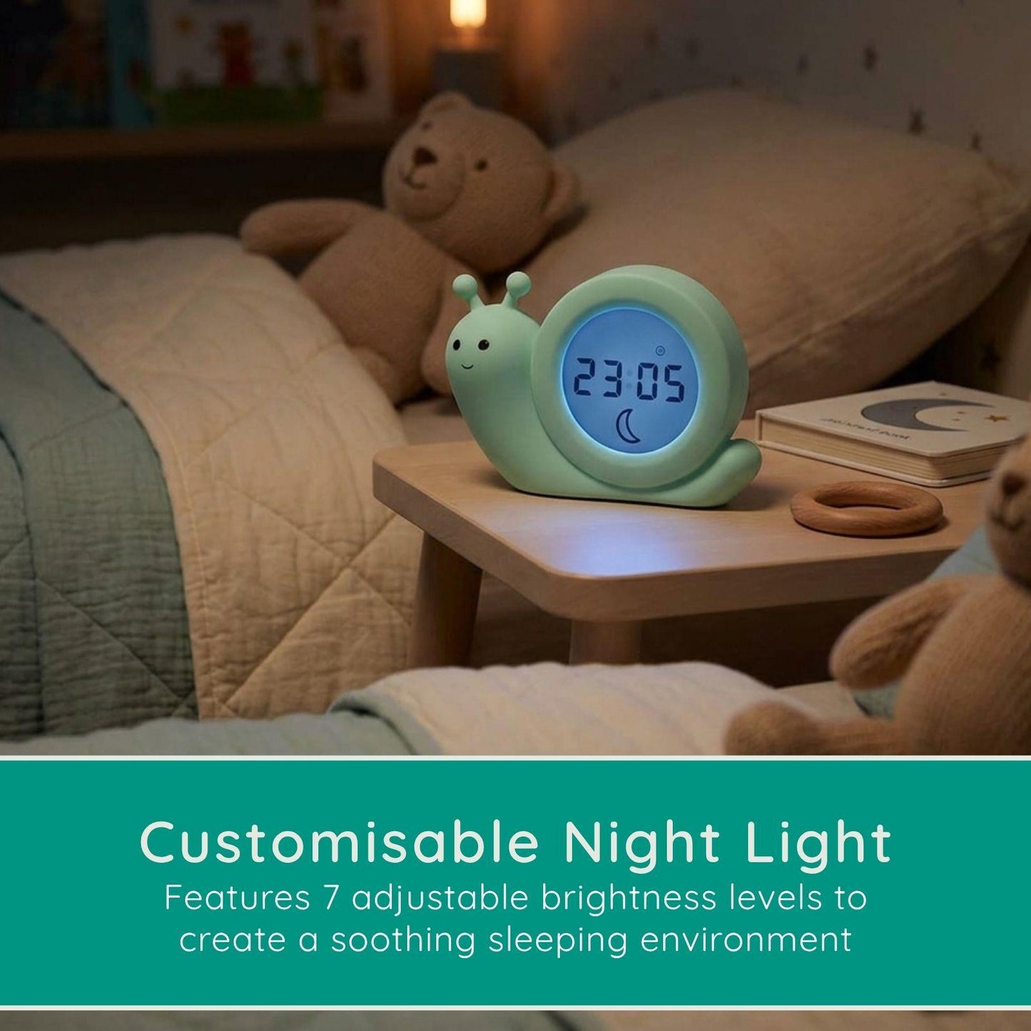Alecto BC110GN SIMON | Sleep Trainer & Night Lamp Light / Alarm Clock - Green